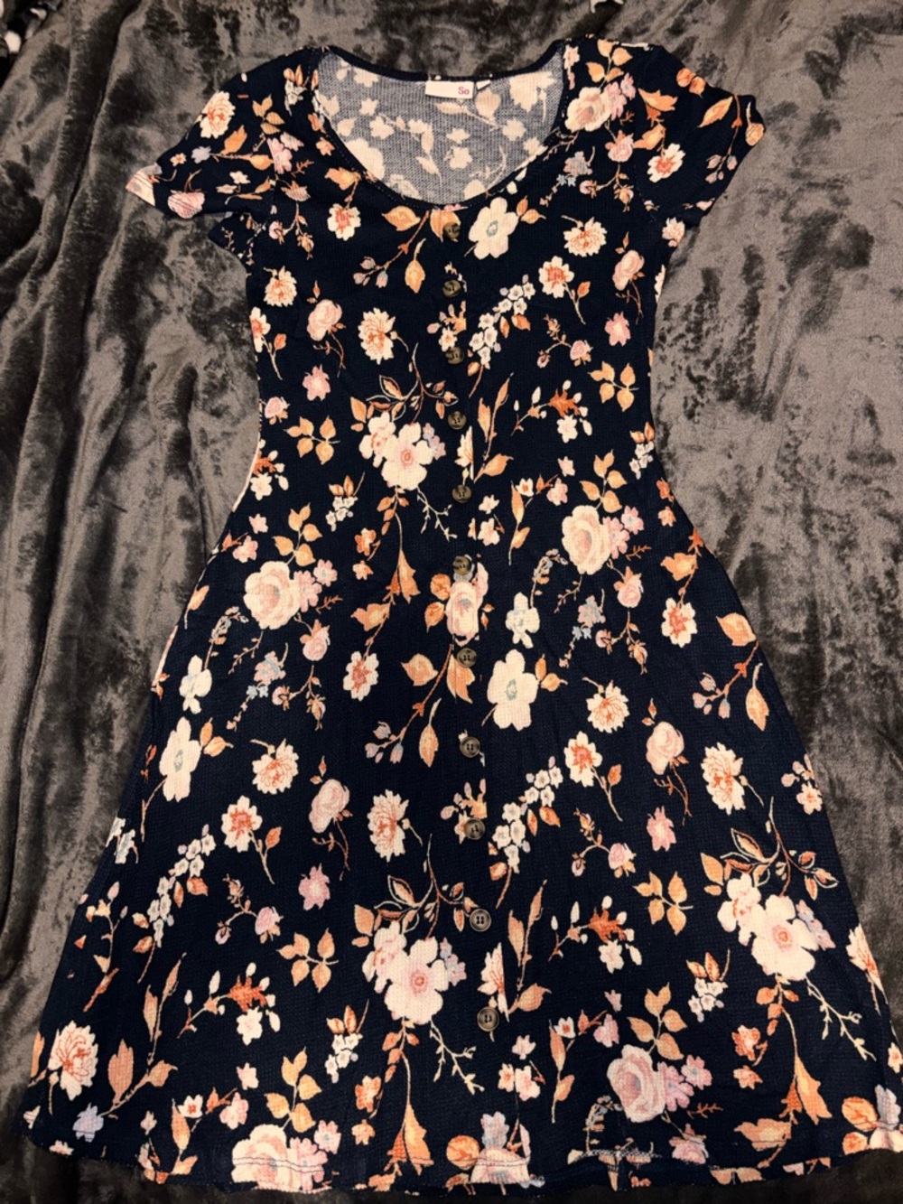 SO Navy Floral Button-Down Tank Dress